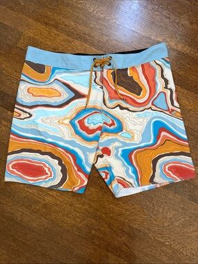 Billabong Men’s Multicolor Swirl Print Swim Trunks - Blue, Red, Orange, Brown